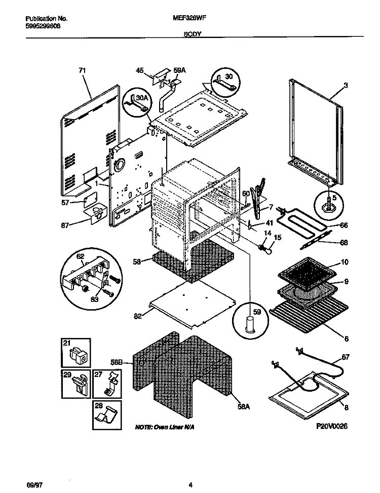 BODY Diagram and Parts List for MEF326WFSA  Frigidaire Range