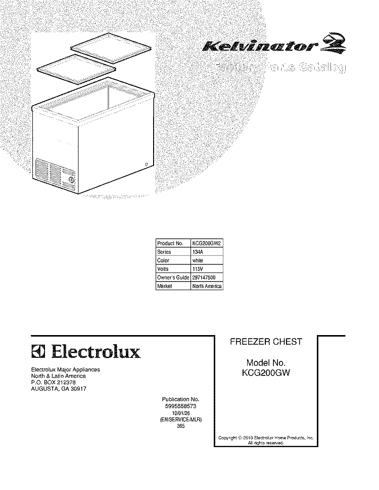 COVER Diagram and Parts List for KCG200GW2  Kelvinator Freezer