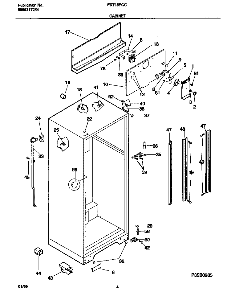 CABINET Diagram and Parts List for FRT18PCGW1  Frigidaire Refrigerator