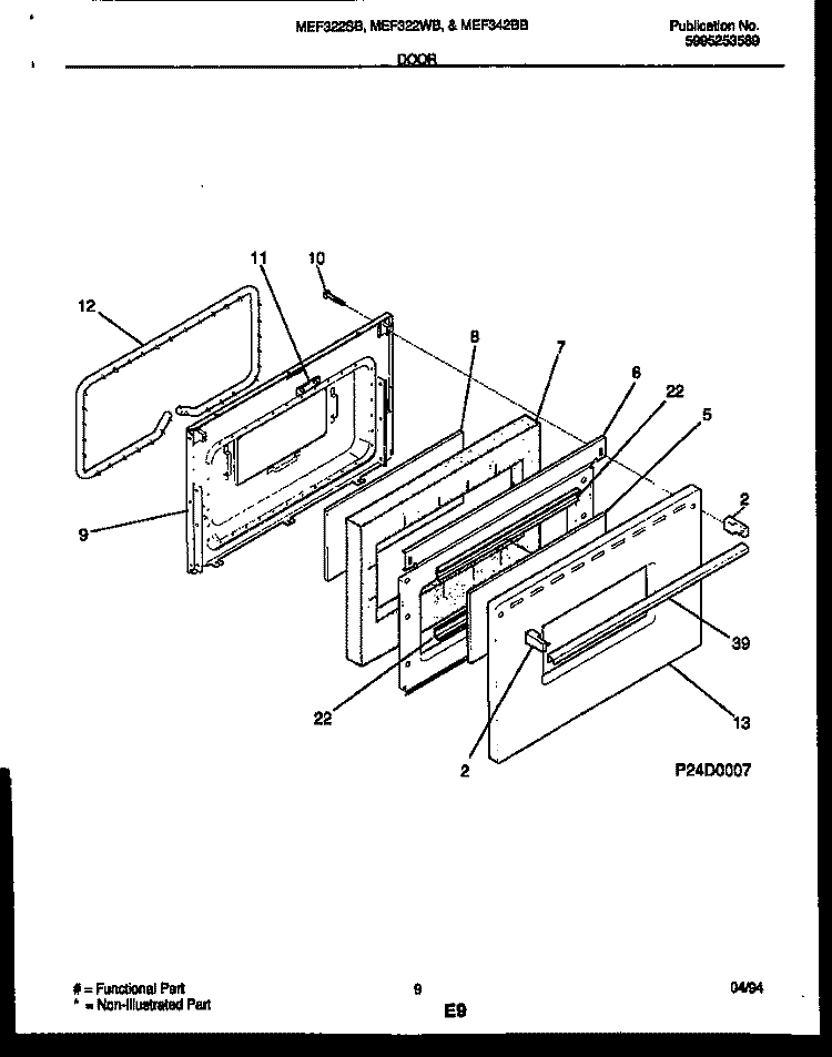 DOOR PARTS Diagram and Parts List for MEF322WBSA  Frigidaire Range