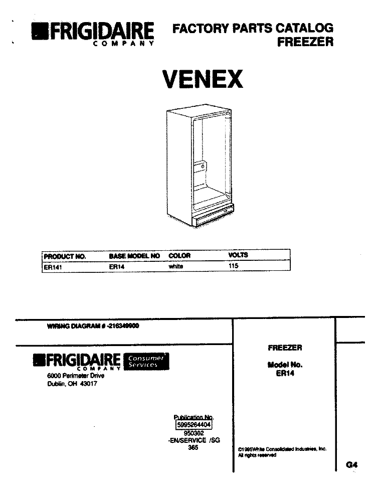 COVER Diagram and Parts List for ER141  Frigidaire Freezer