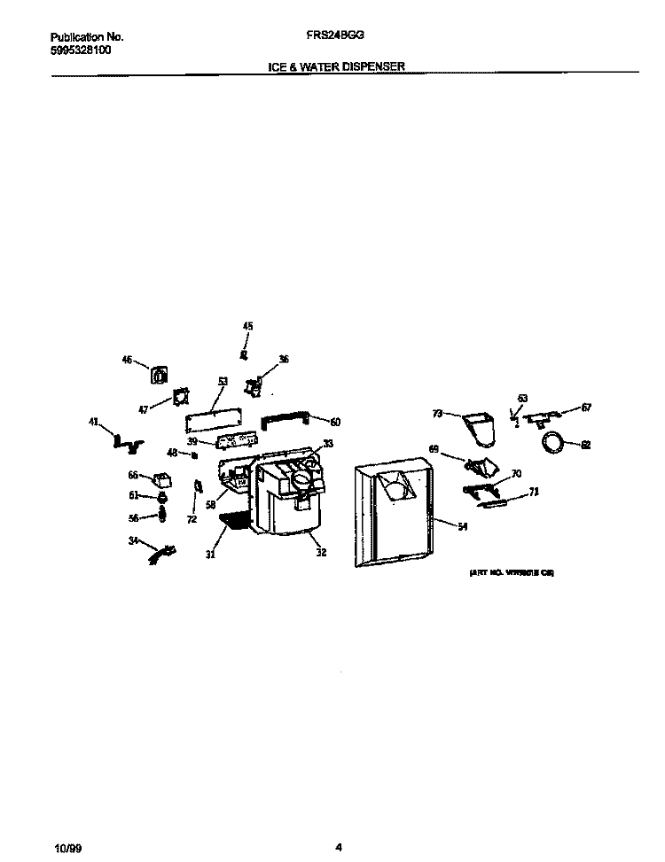 ICE & WATER DISPENSER Diagram and Parts List for FRS24BGGB3  Frigidaire Refrigerator