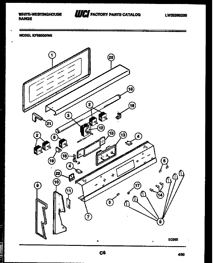 CONTROL PANEL Diagram and Parts List for KF560GDF6  Frigidaire Range