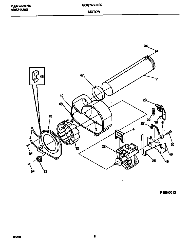 MOTOR, BLOWER Diagram and Parts List for GSG746RFS2  Gibson Dryer