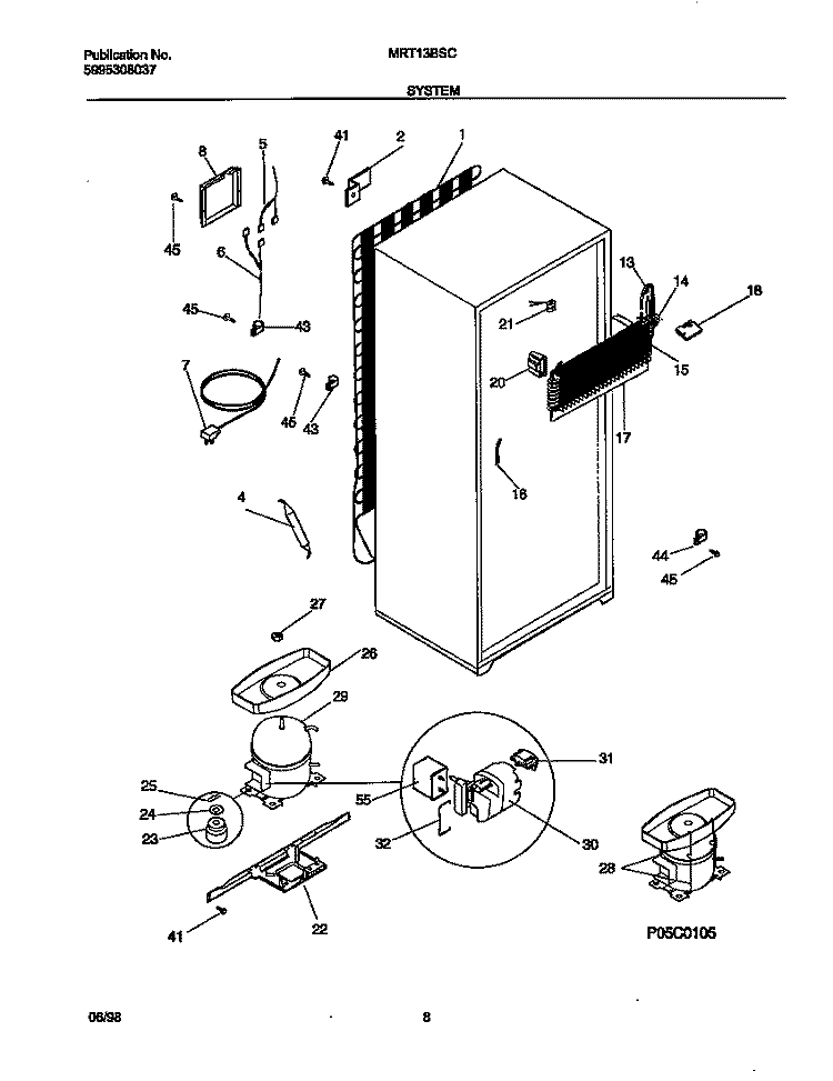 SYSTEM Diagram and Parts List for MRT13BSCW3  Frigidaire Refrigerator