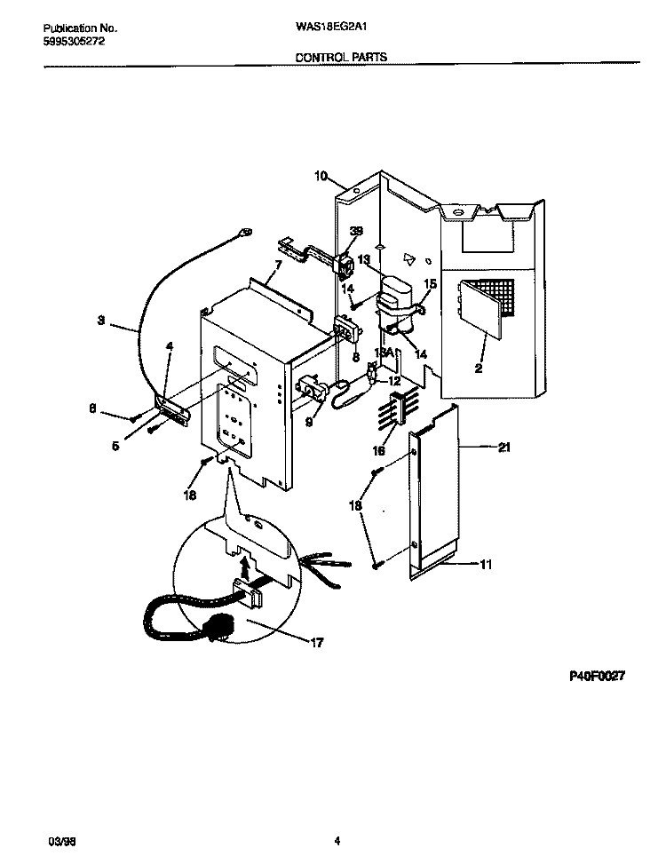 CONTROL PARTS Diagram and Parts List for WAS18EG2A1  Frigidaire Air Conditioner