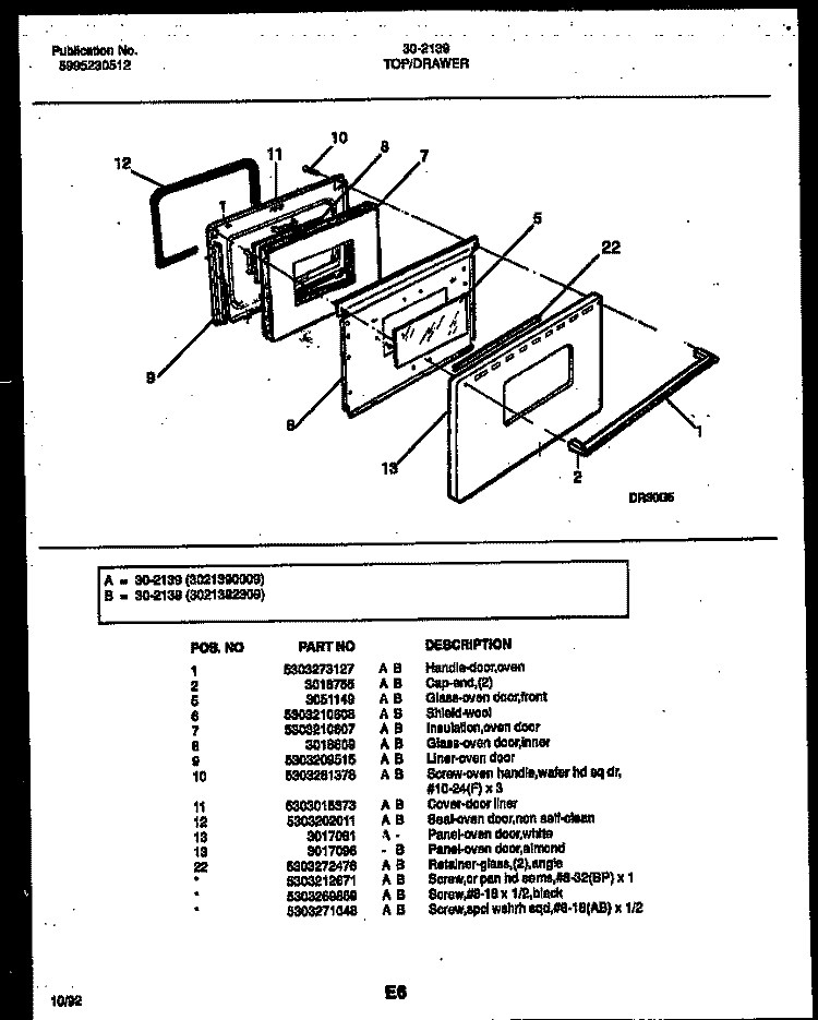 BURNER PARTS Diagram and Parts List for 30-2272-23-01  Tappan Range