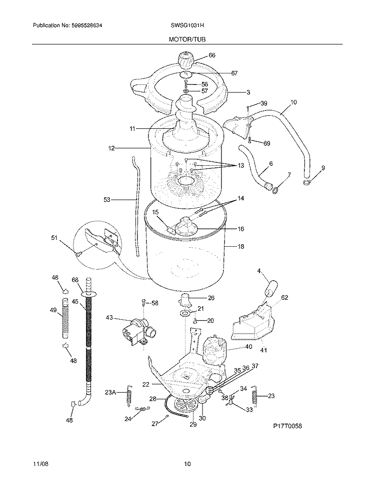 MOTOR/TUB Diagram and Parts List for SWSG1031HQ2  Westinghouse Washer Dryer Combo