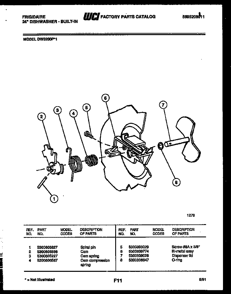 CAM Diagram and Parts List for DW3200PW1  Frigidaire Dishwasher