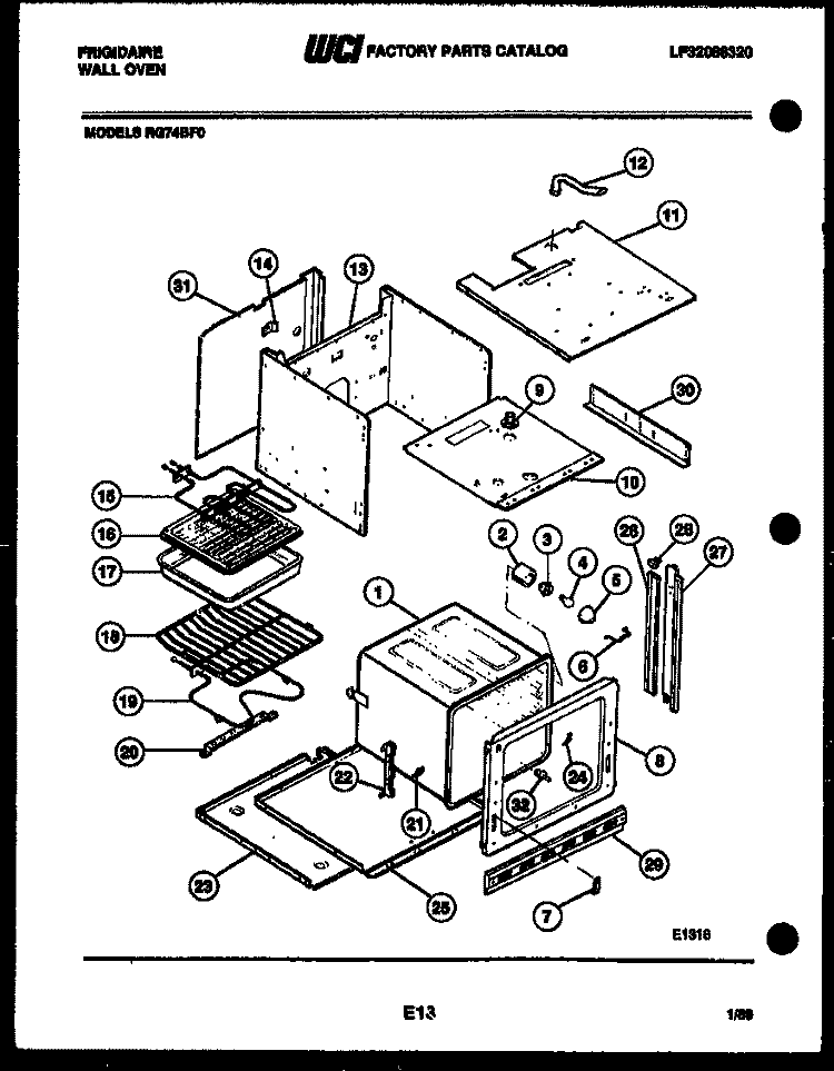 BODY PARTS Diagram and Parts List for RG75BFB0  Frigidaire Wall Oven