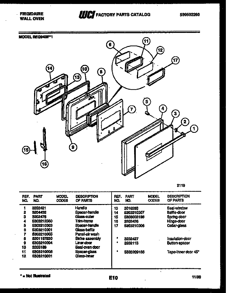 DOOR PARTS Diagram and Parts List for REG94BFB1  Frigidaire Wall Oven