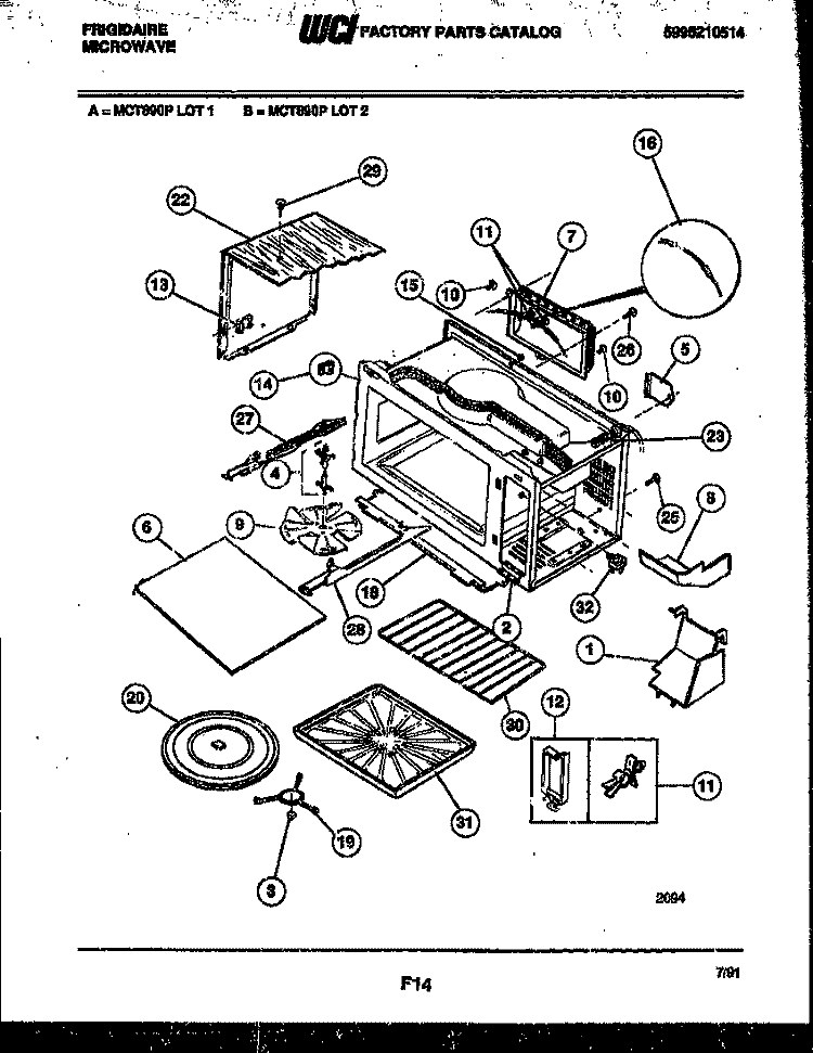 WRAPPER AND BODY PARTS Diagram and Parts List for MCT890P2  Frigidaire Microwave
