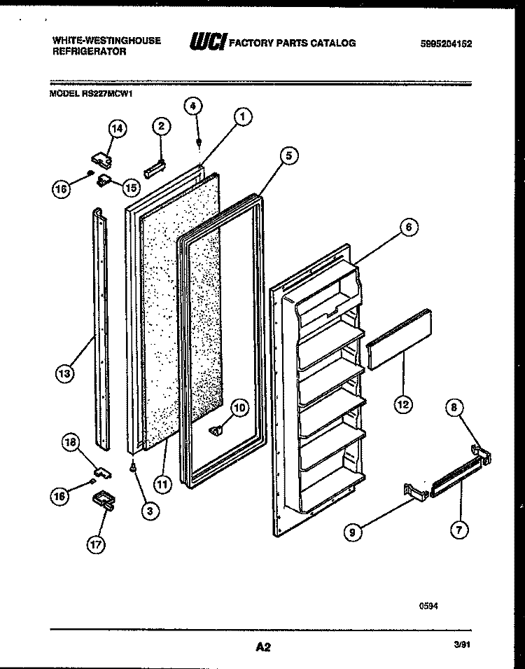 FREEZER DOOR PARTS Diagram and Parts List for RS227MCD1  Frigidaire Refrigerator