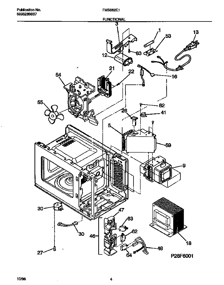 FUNCTIONAL Diagram and Parts List for FMS062E1W0  Frigidaire Microwave