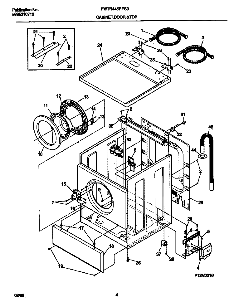 WASH CAB, TOP Diagram and Parts List for FWTR445RFS0  Frigidaire Washer