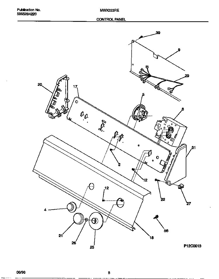 CONTROL PANEL Diagram and Parts List for MWX223RED0  Frigidaire Washer