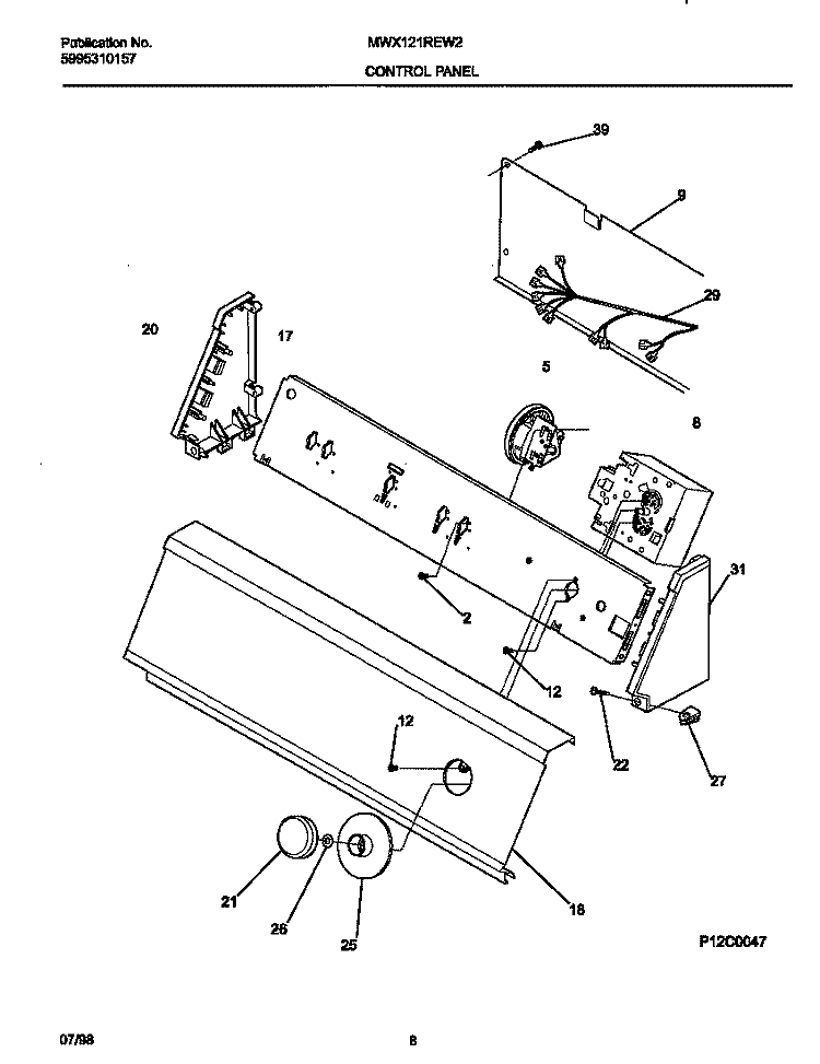 CONTROL PANEL Diagram and Parts List for MWX121REW2  Frigidaire Washer