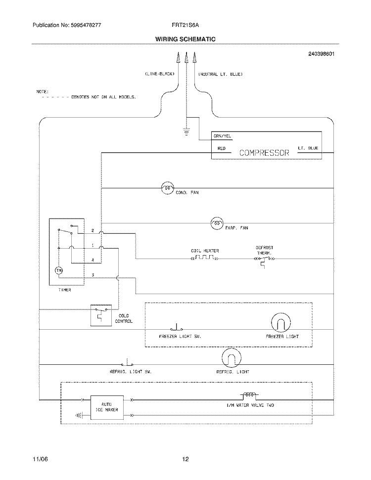 WIRING SCHEMATIC Diagram and Parts List for FRT21S6AQC  Frigidaire Refrigerator