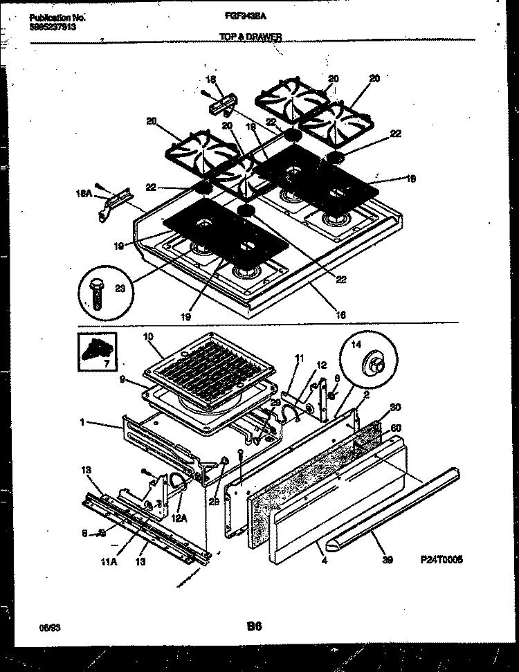 COOKTOP AND BROILER DRAWER PARTS Diagram and Parts List for FGF343BAWA  Frigidaire Range
