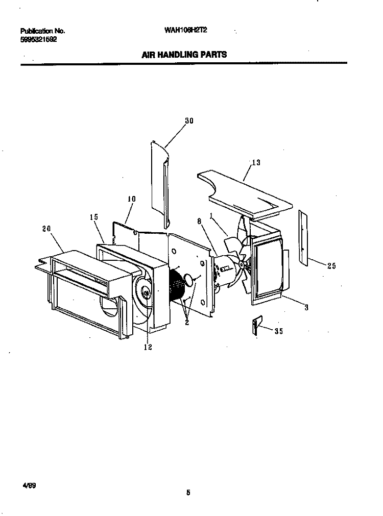 AIR HANDLING PARTS Diagram and Parts List for WAH106H2T2  Frigidaire Air Conditioner