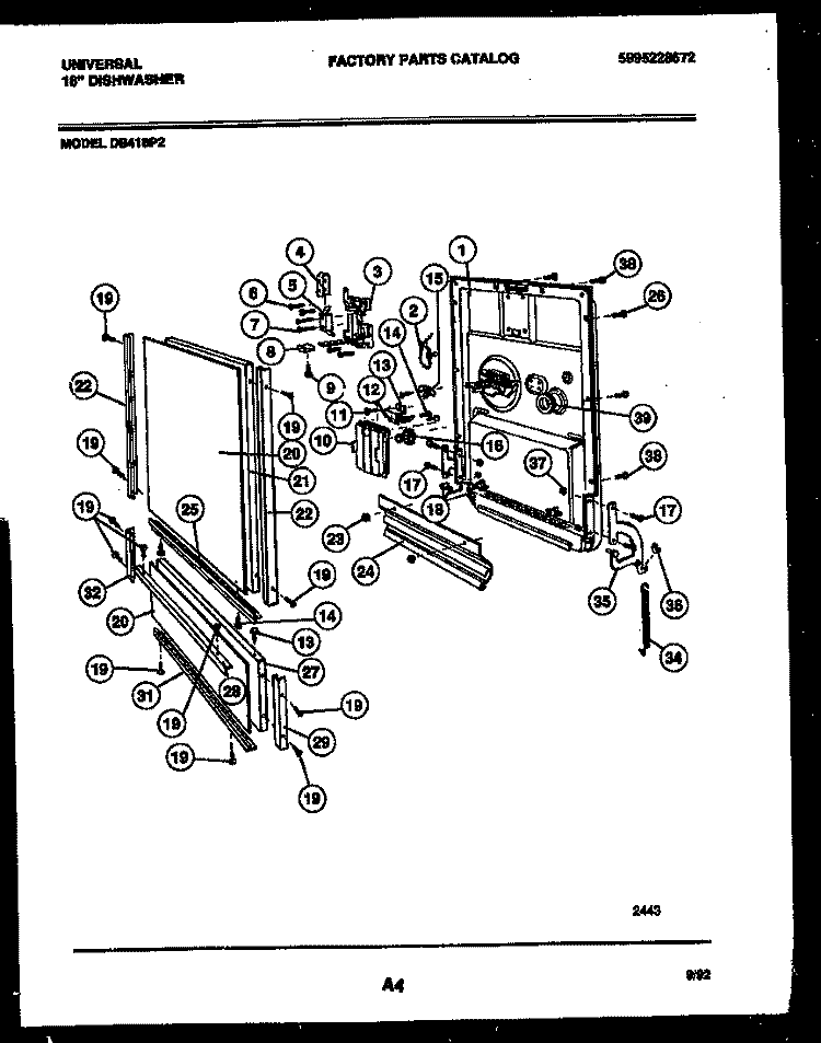 DOOR PARTS Diagram and Parts List for DB418PW2  Frigidaire Dishwasher