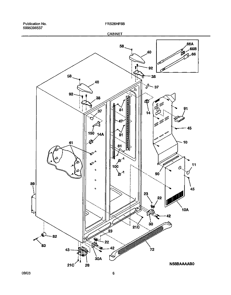CABINET Diagram and Parts List for FRS26HF6BQ4  Frigidaire Refrigerator