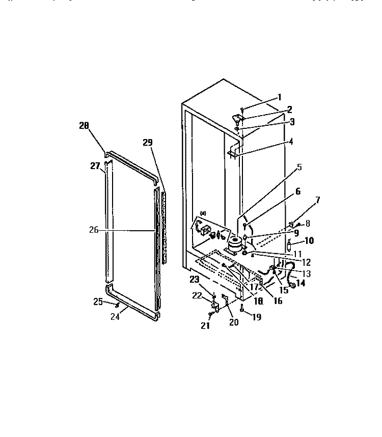 CABINET HINGES, APRON, DOOR MOULDIN Diagram and Parts List for UF13JW6  Frigidaire Freezer