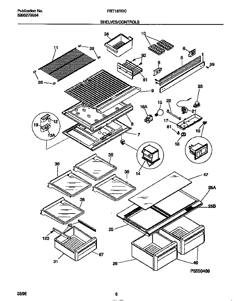 SHELVES / CONTROLS Diagram and Parts List for FRT18RRCD2  Frigidaire Refrigerator