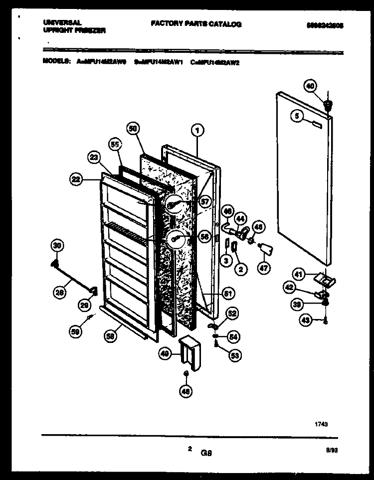 DOOR PARTS Diagram and Parts List for MFU14M2AW0  Tappan Freezer