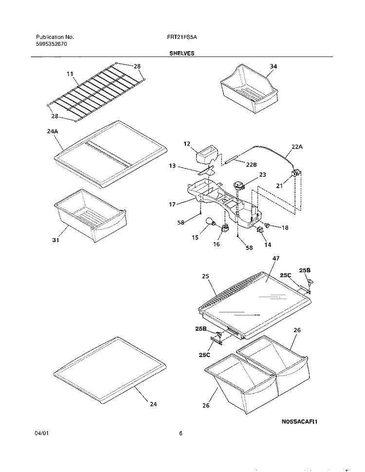 SHELVES Diagram and Parts List for FRT21FS5AW0  Frigidaire Refrigerator