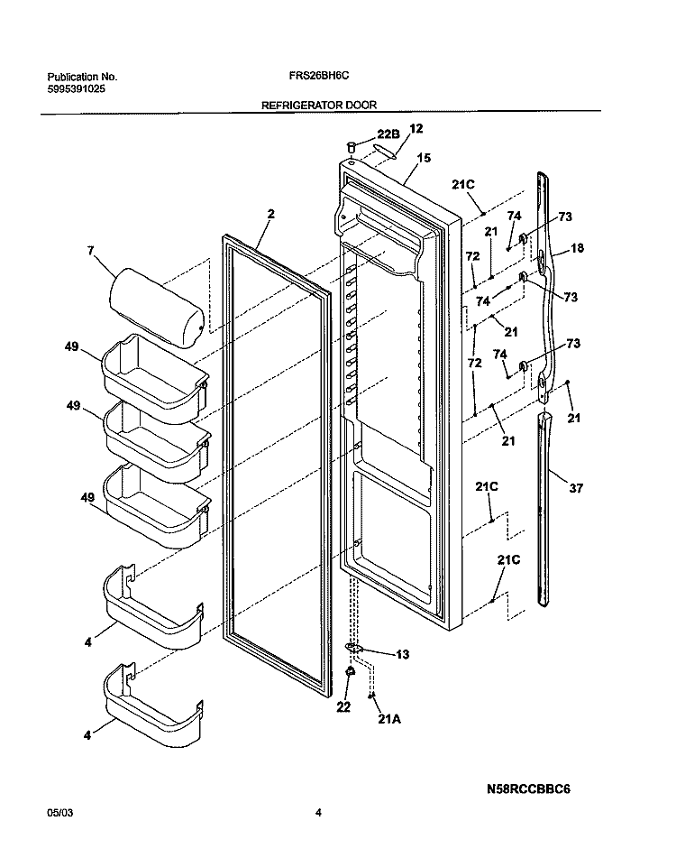 REFRIGERATOR DOOR Diagram and Parts List for FRS26BH6CS1  Frigidaire Refrigerator