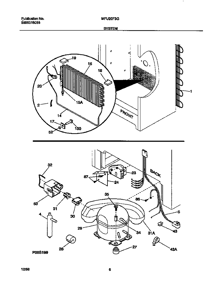 SYSTEM Diagram and Parts List for MFU20F3GW5  Frigidaire Freezer
