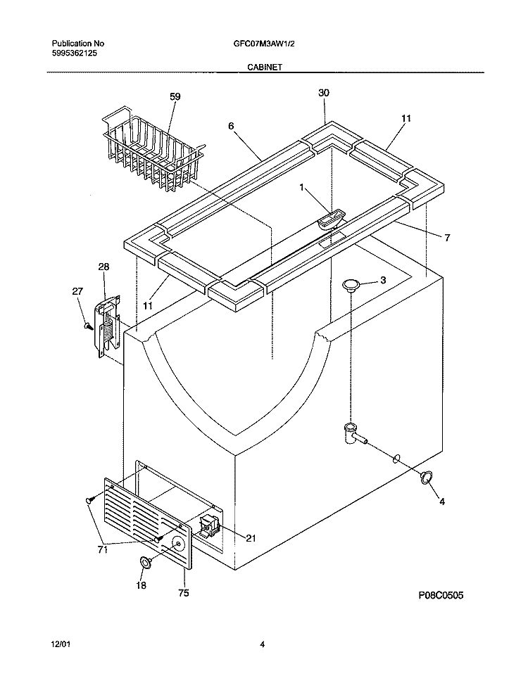 CABINET Diagram and Parts List for GFC07M3AW2  Gibson Freezer