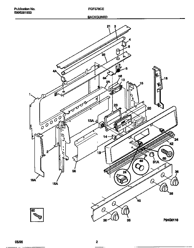 BACKGUARD Diagram and Parts List for FGF376CETA  Frigidaire Range