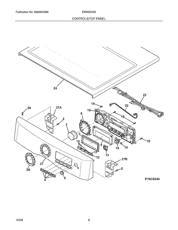 CONTROLS/TOP PANEL Diagram and Parts List for EWMGD65IMB2  Electrolux Dryer
