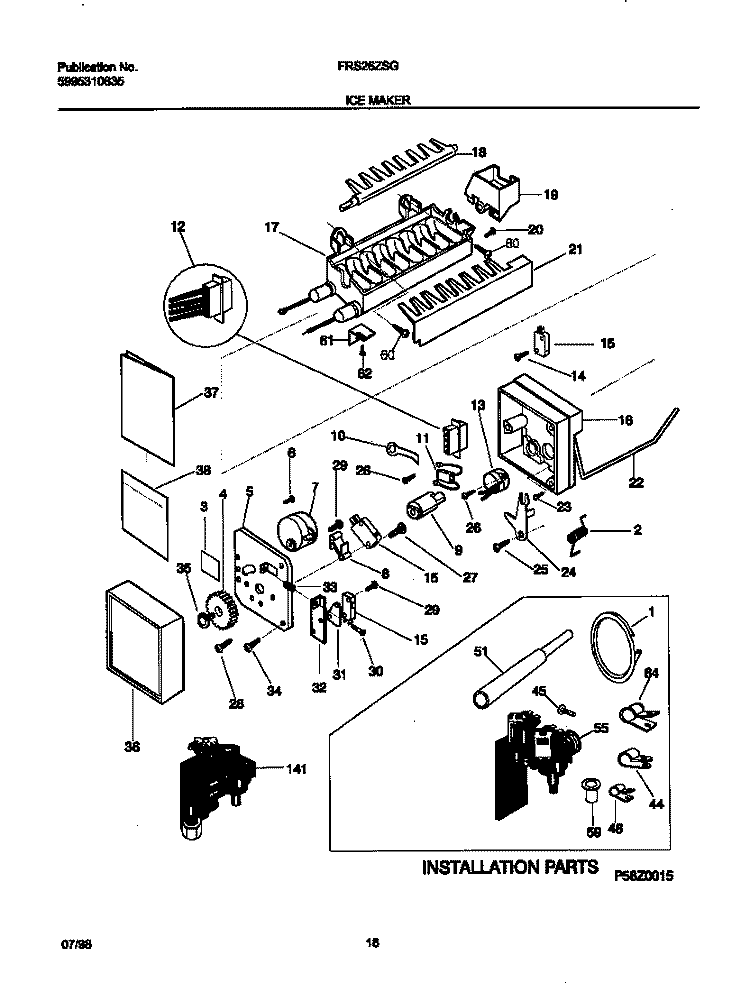 ICE MAKER Diagram and Parts List for FRS26ZSGB0  Frigidaire Refrigerator