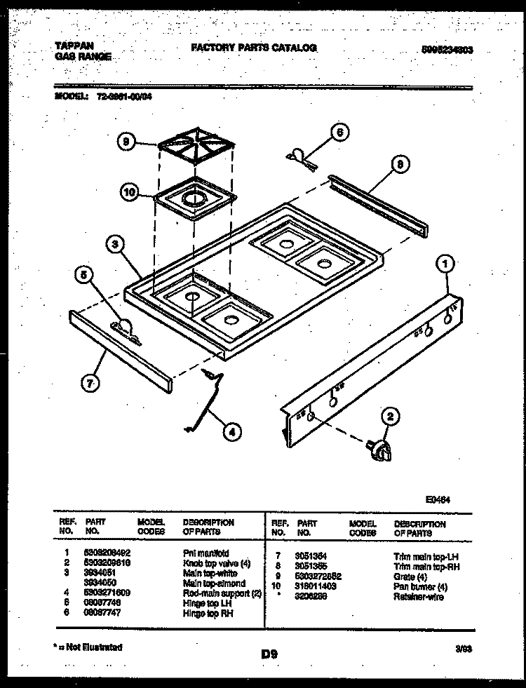 COOKTOP PARTS Diagram and Parts List for 72-3981-23-04  Tappan Range