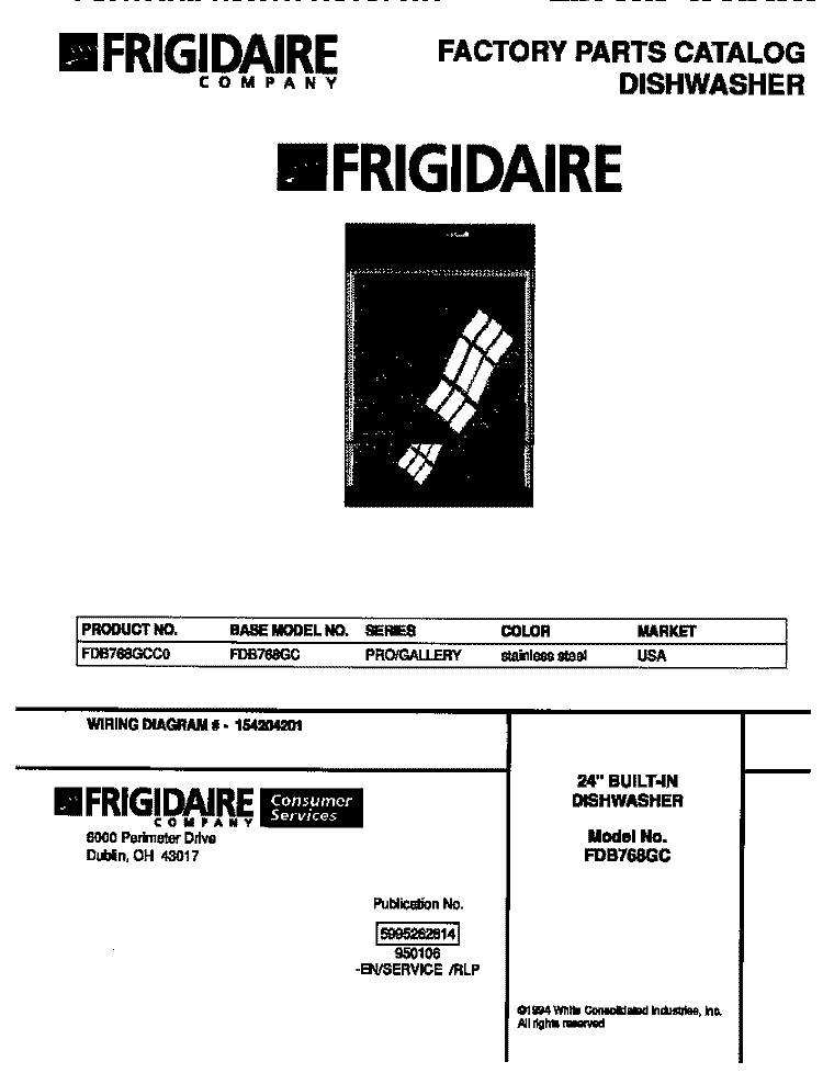 COVER Diagram and Parts List for FDB768GCC0  Frigidaire Dishwasher