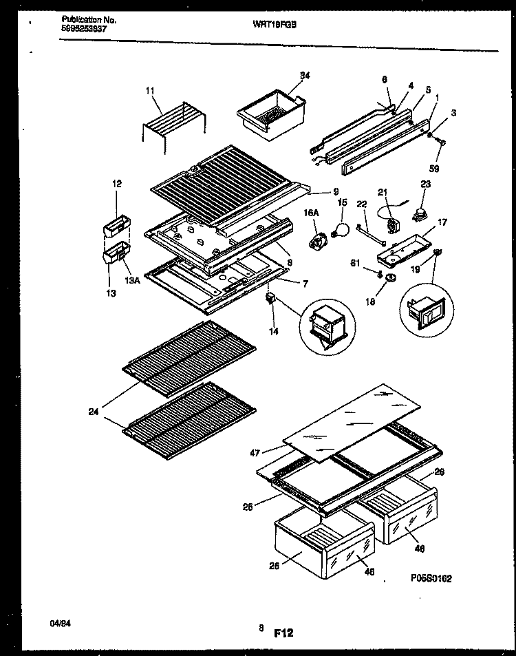 SHELVES AND SUPPORTS Diagram and Parts List for WRT18FGBW0  Frigidaire Refrigerator