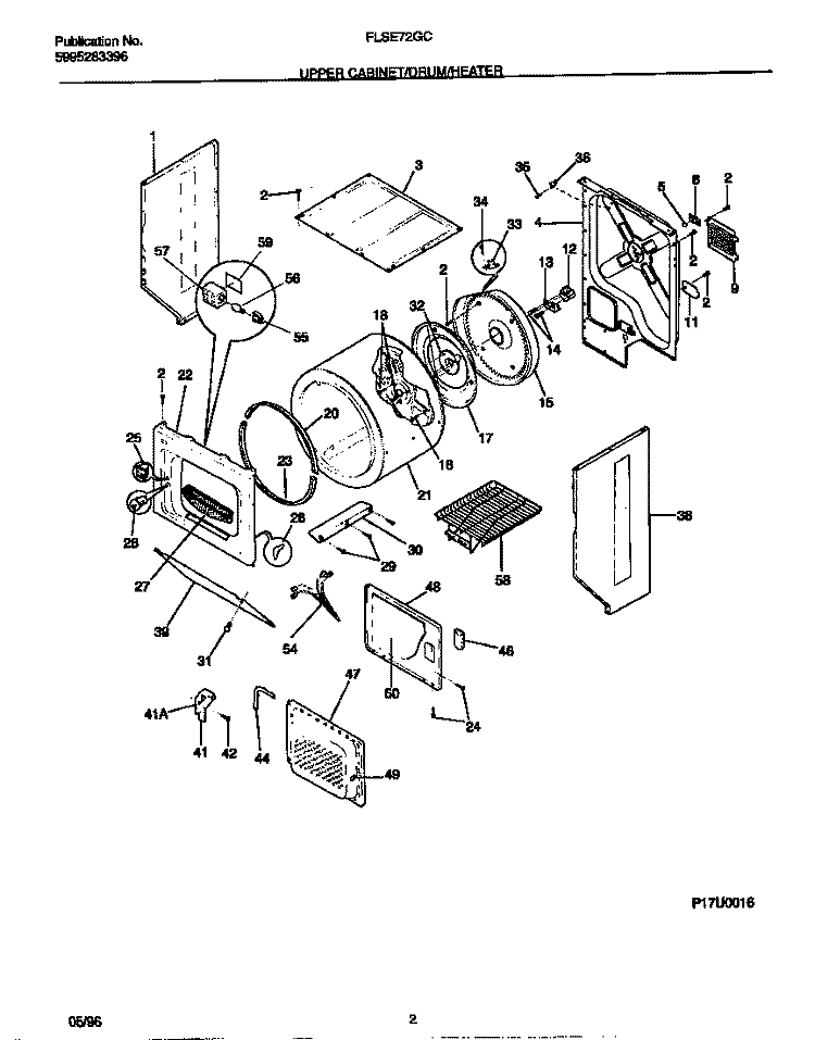 UPPER CABINET / DRUM / HEATER Diagram and Parts List for FLSE72GCS2  Frigidaire Washer Dryer Combo