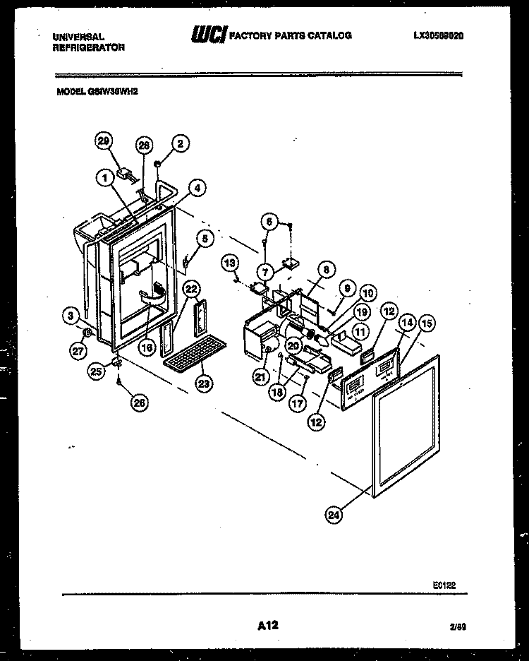 ICE DOOR, DISPENSER AND WATER TANK Diagram and Parts List for GSIW36HH2  Frigidaire Refrigerator