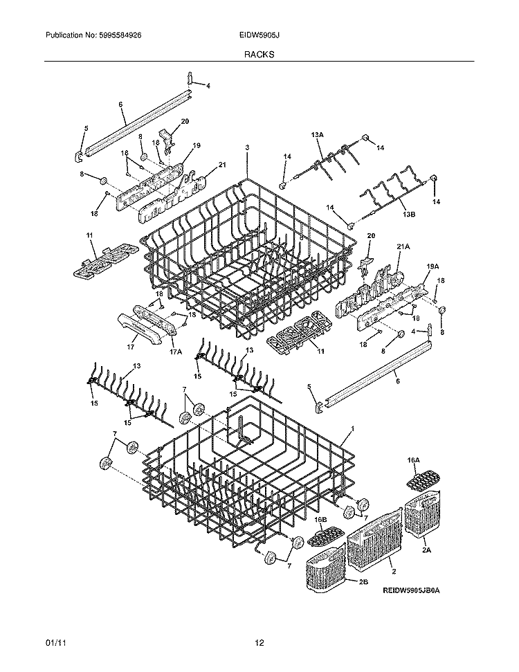 RACKS Diagram and Parts List for EIDW5905JW0A  Electrolux Dishwasher