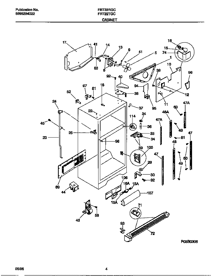 CABINET Diagram and Parts List for FRT22RGCB2  Frigidaire Refrigerator