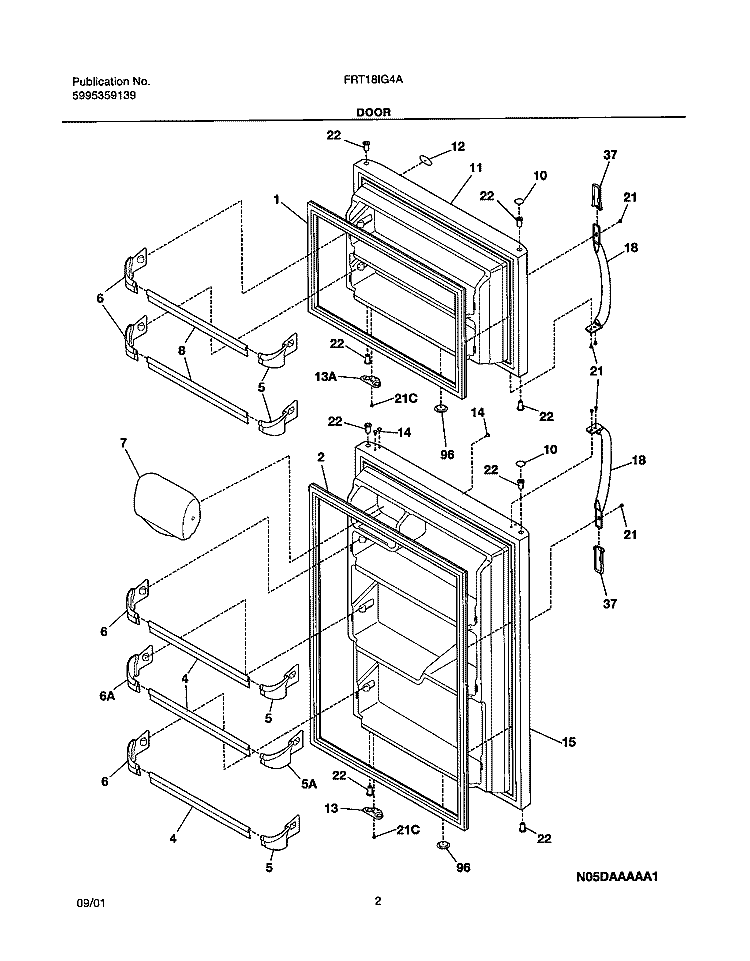 DOORS Diagram and Parts List for FRT18IG4AQ2  Frigidaire Refrigerator