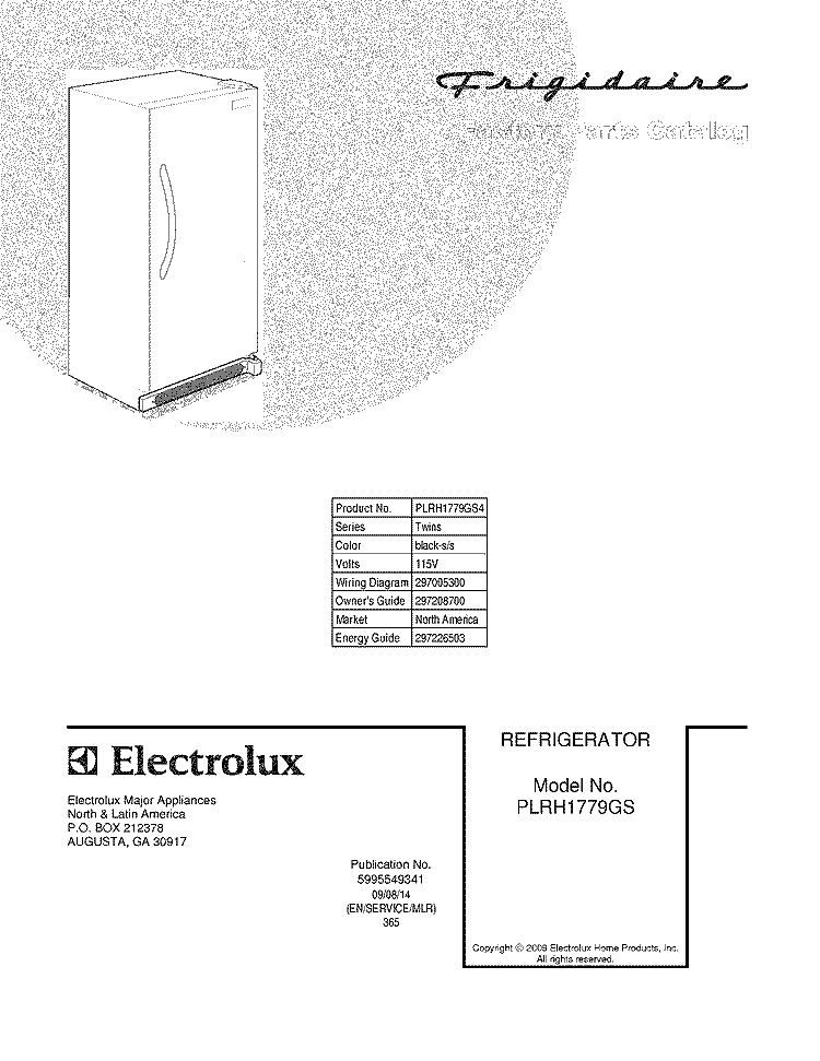 COVER Diagram and Parts List for PLRH1779GS4  Frigidaire Refrigerator