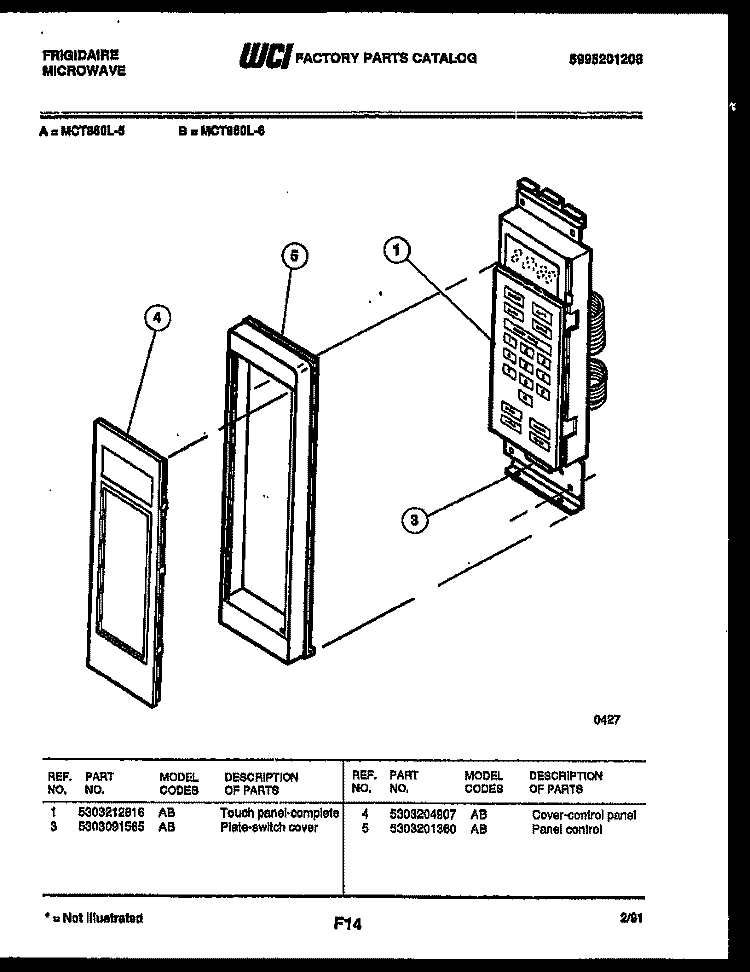 CONTROL PANEL Diagram and Parts List for MCT860L5  Frigidaire Microwave