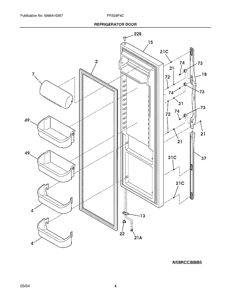 REFRIGERATOR DOOR Diagram and Parts List for FRS26F4CQ2  Frigidaire Refrigerator