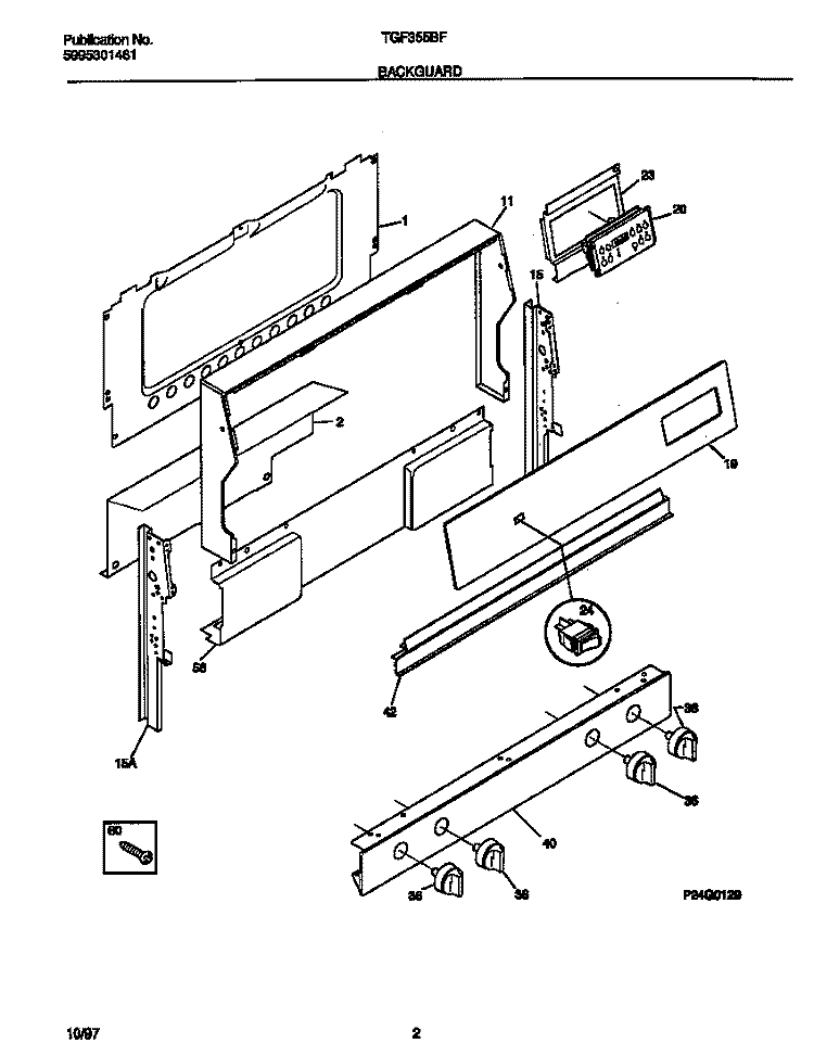 BACKGUARD Diagram and Parts List for TGF355BFWB  Tappan Range