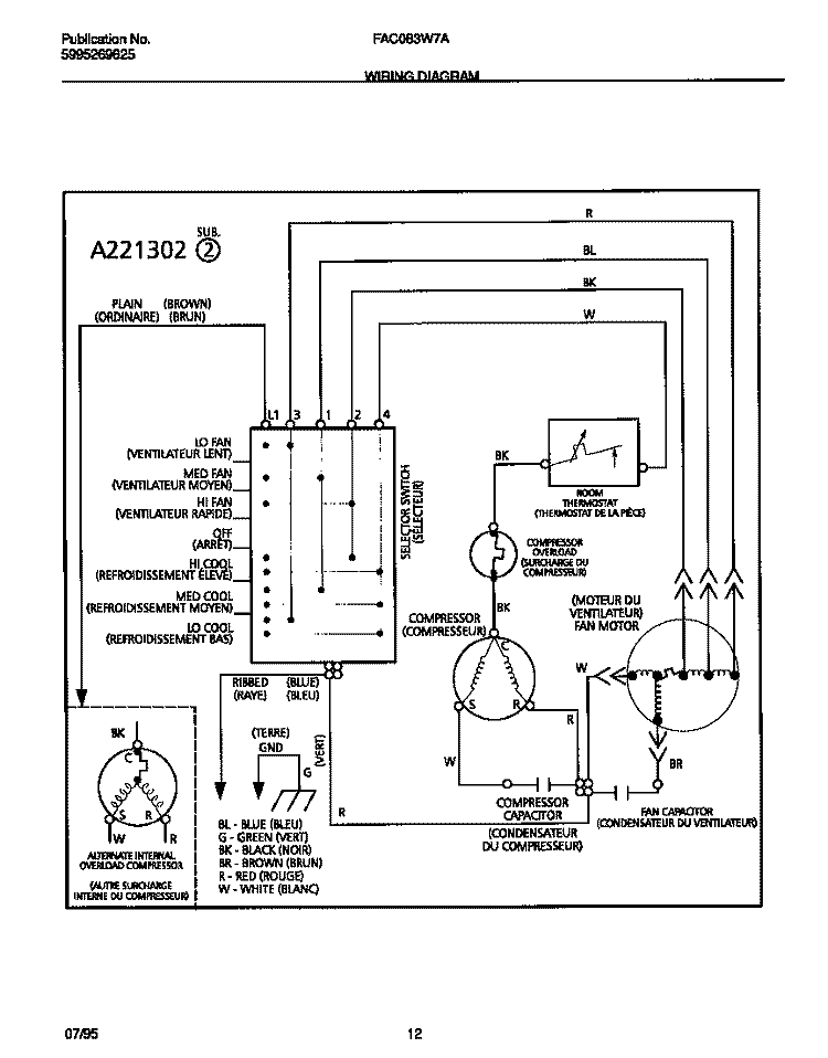 WIRING DIAGRAM Diagram and Parts List for FAC083W7A3  Frigidaire Air Conditioner