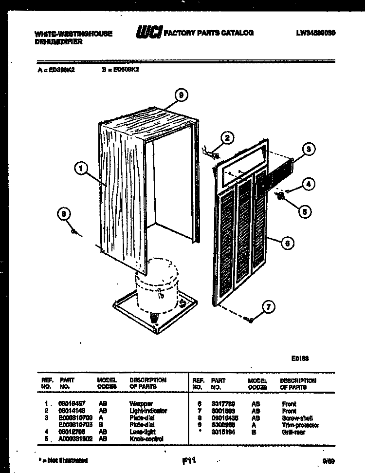 CABINET PARTS Diagram and Parts List for ED508K2  Frigidaire Dehumidifier
